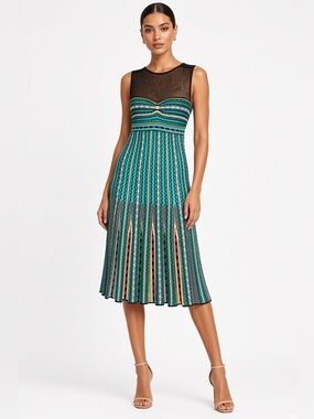 Missoni Knit dress Multicolour Pattern Sleeveless Flared sweetheart SZ S
